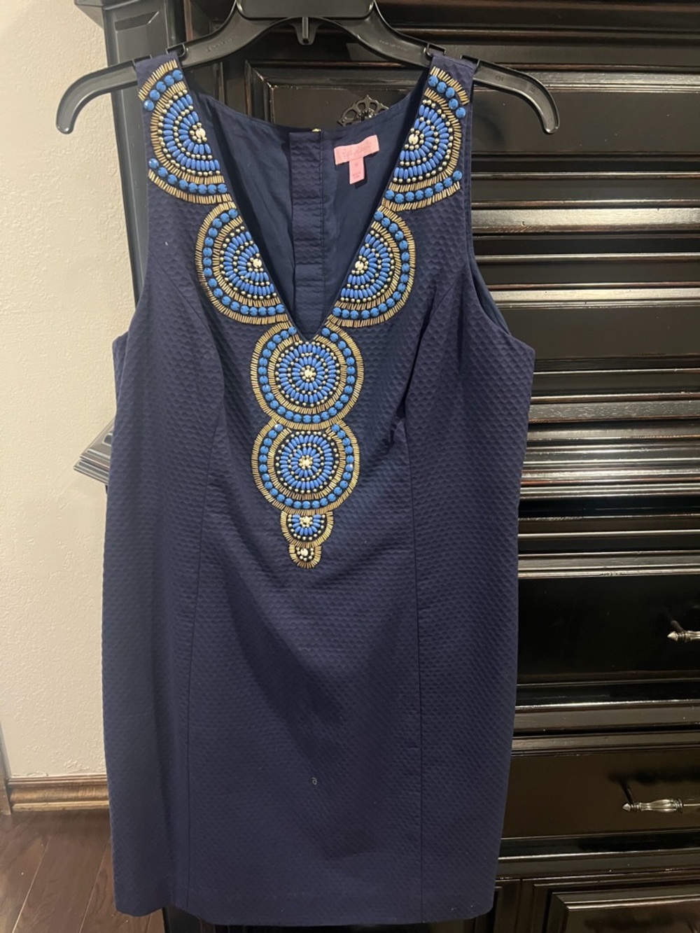 Gabby Shift dress Lilly Pulitzer Navy Dress with Blue and Gold Beaded Accents
